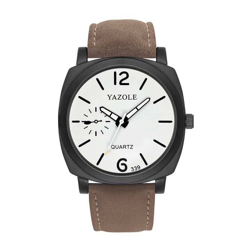 339 Sports Casual Cadran Simple Affichage Lumineux Bracelet En Cuir Pu Étanche Hommes Montre À Quartz