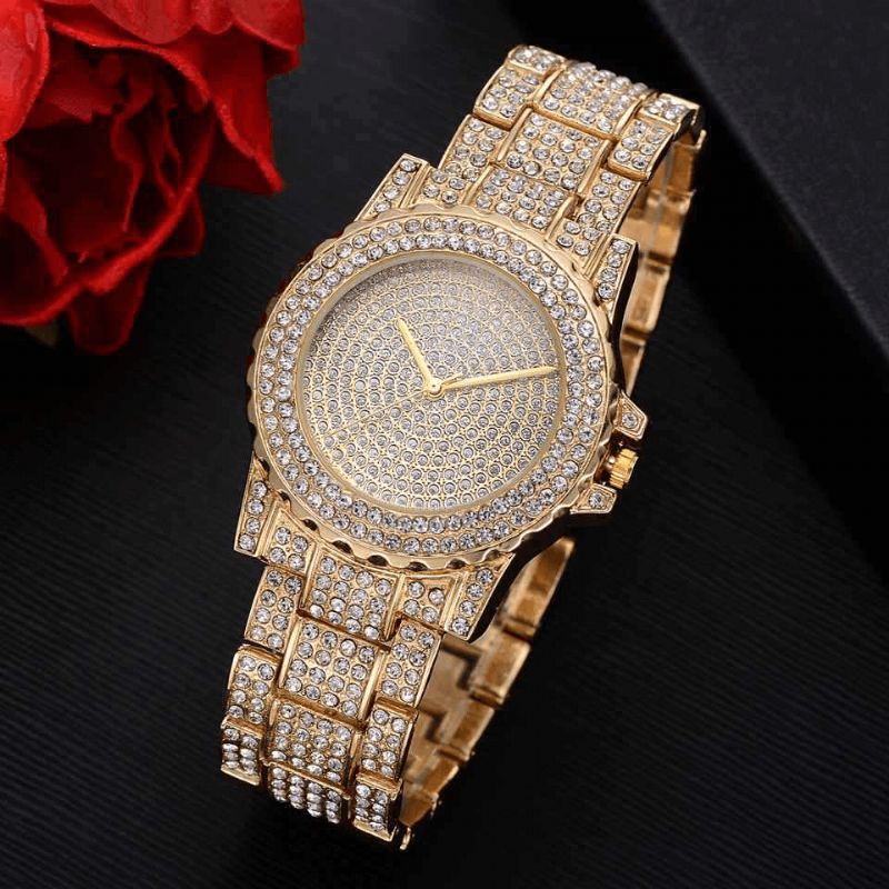 4 Pcs Femmes Montre Ensemble Complet Diamant Rond Montre Perle Bracelet Boucles D'oreilles Collier Cadeau Kit