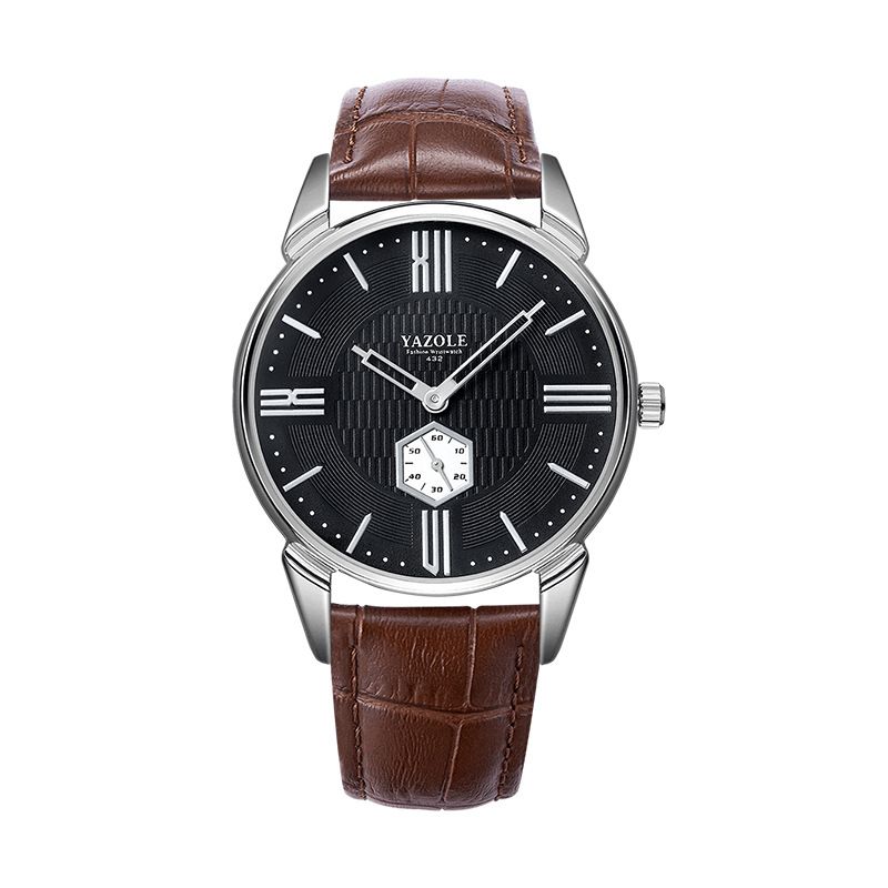 432 Hommes Montre Vintage Business Casual Bande De Cuir 3atm Étanche Montre À Quartz À Deux Mains