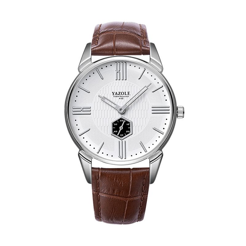 432 Hommes Montre Vintage Business Casual Bande De Cuir 3atm Étanche Montre À Quartz À Deux Mains