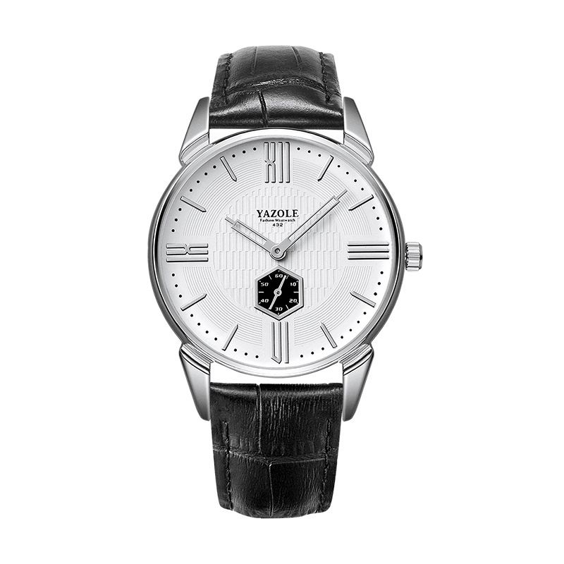 432 Hommes Montre Vintage Business Casual Bande De Cuir 3atm Étanche Montre À Quartz À Deux Mains