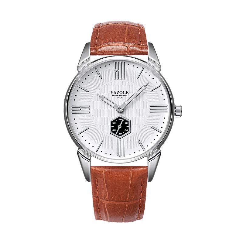 432 Hommes Montre Vintage Business Casual Bande De Cuir 3atm Étanche Montre À Quartz À Deux Mains