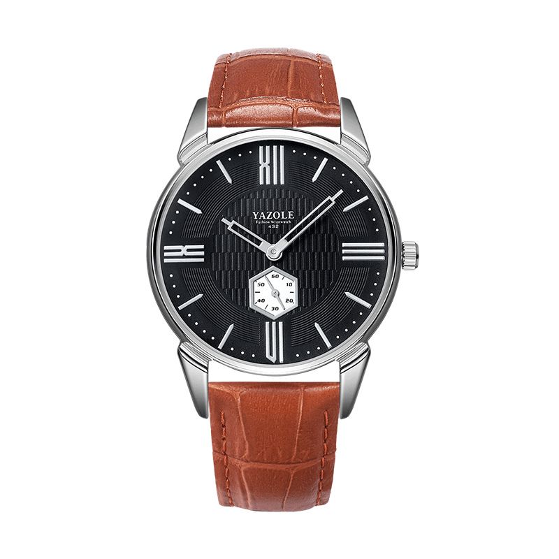 432 Hommes Montre Vintage Business Casual Bande De Cuir 3atm Étanche Montre À Quartz À Deux Mains