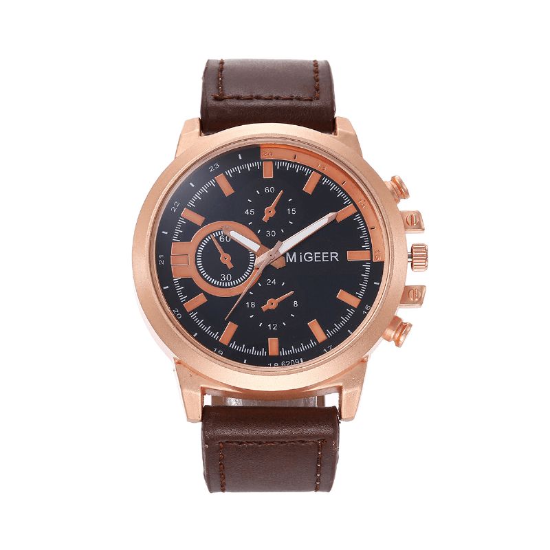 5 Pièces Mode Coffret Cadeau Affaires Grand Cadran Montre À Quartz + Stylo + Ceinture + Porte-clés + Portefeuille