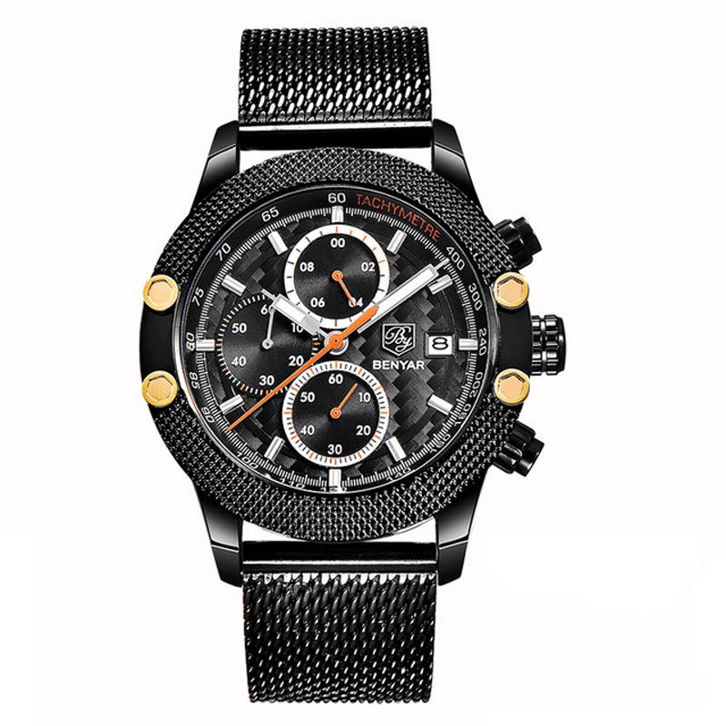 5109m Mode Hommes Montre Chronographe 3atm Étanche Bracelet En Acier Inoxydable Montre À Quartz