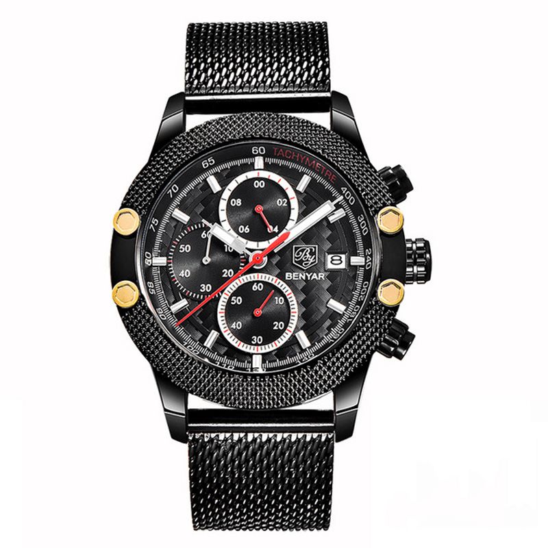 5109m Mode Hommes Montre Chronographe 3atm Étanche Bracelet En Acier Inoxydable Montre À Quartz