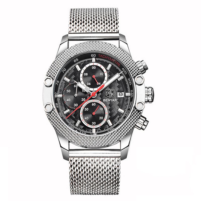 5109m Mode Hommes Montre Chronographe 3atm Étanche Bracelet En Acier Inoxydable Montre À Quartz