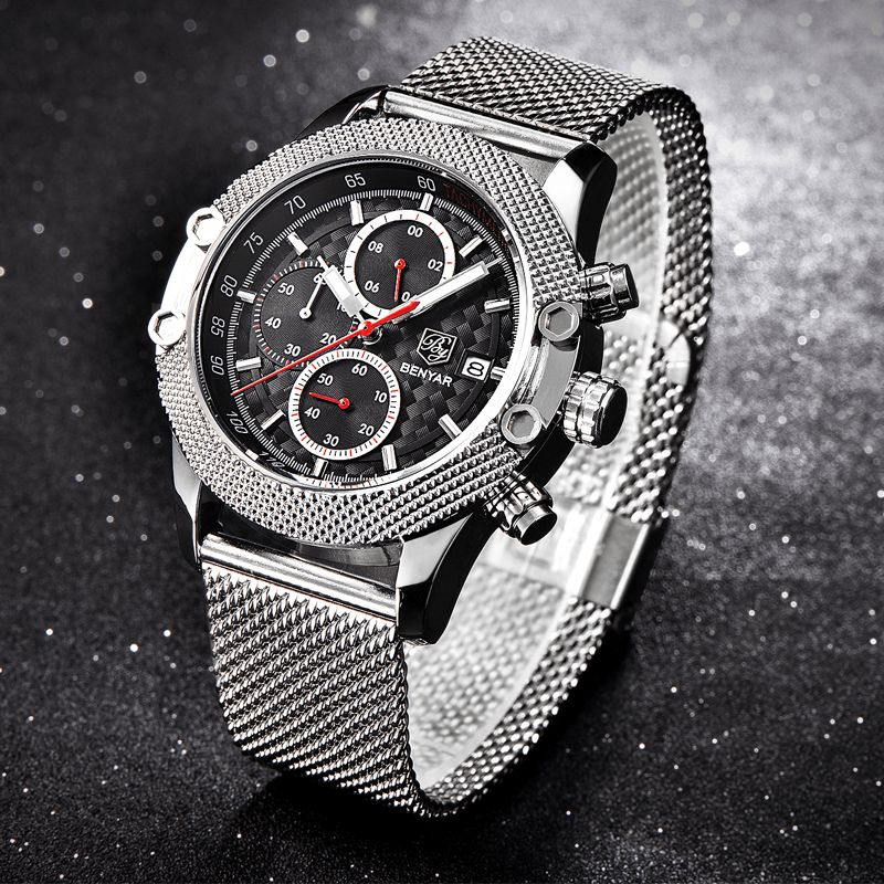 5109m Mode Hommes Montre Chronographe 3atm Étanche Bracelet En Acier Inoxydable Montre À Quartz