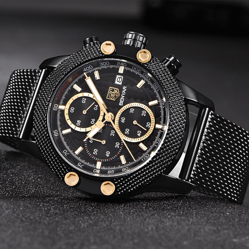 5109m Mode Hommes Montre Chronographe 3atm Étanche Bracelet En Acier Inoxydable Montre À Quartz