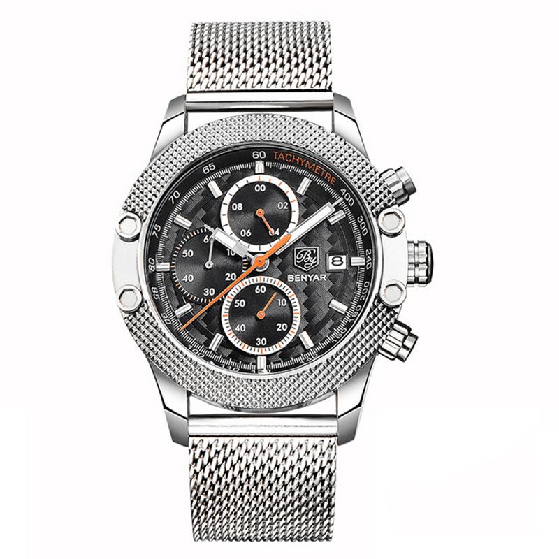 5109m Mode Hommes Montre Chronographe 3atm Étanche Bracelet En Acier Inoxydable Montre À Quartz