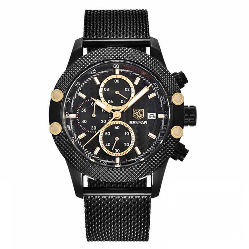 5109m Mode Hommes Montre Chronographe 3atm Étanche Bracelet En Acier Inoxydable Montre À Quartz