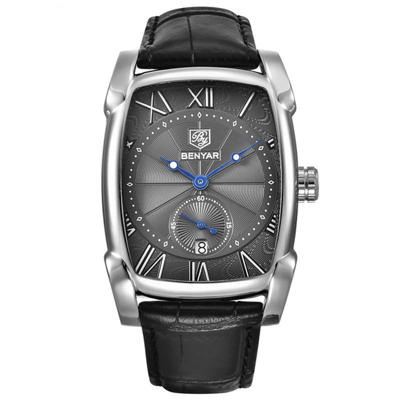 5114 Mode Hommes Montre 3atm Étanche Date Affichage Bracelet En Cuir Montre À Quartz