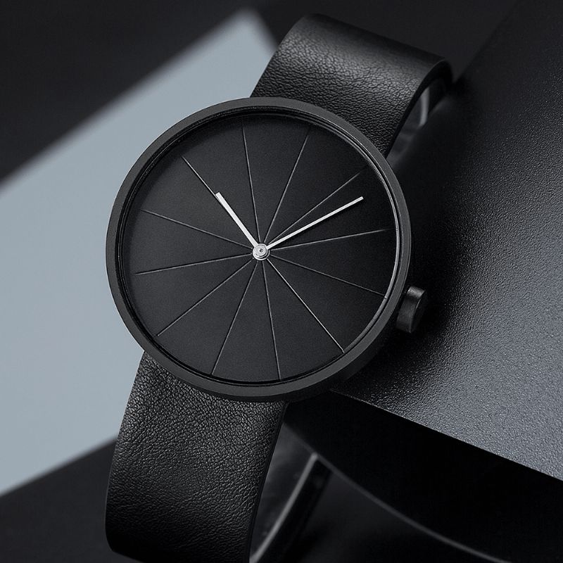 520 Le Tourne-disque Cadran D'art Simple Bracelet En Cuir Montre À Quartz Décontractée Pour Hommes