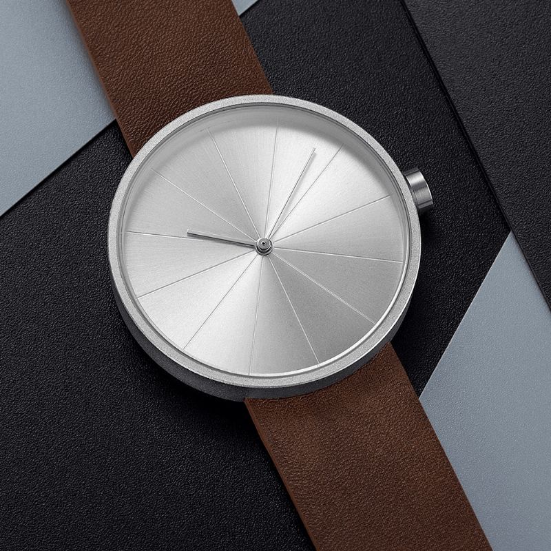 520 Le Tourne-disque Cadran D'art Simple Bracelet En Cuir Montre À Quartz Décontractée Pour Hommes