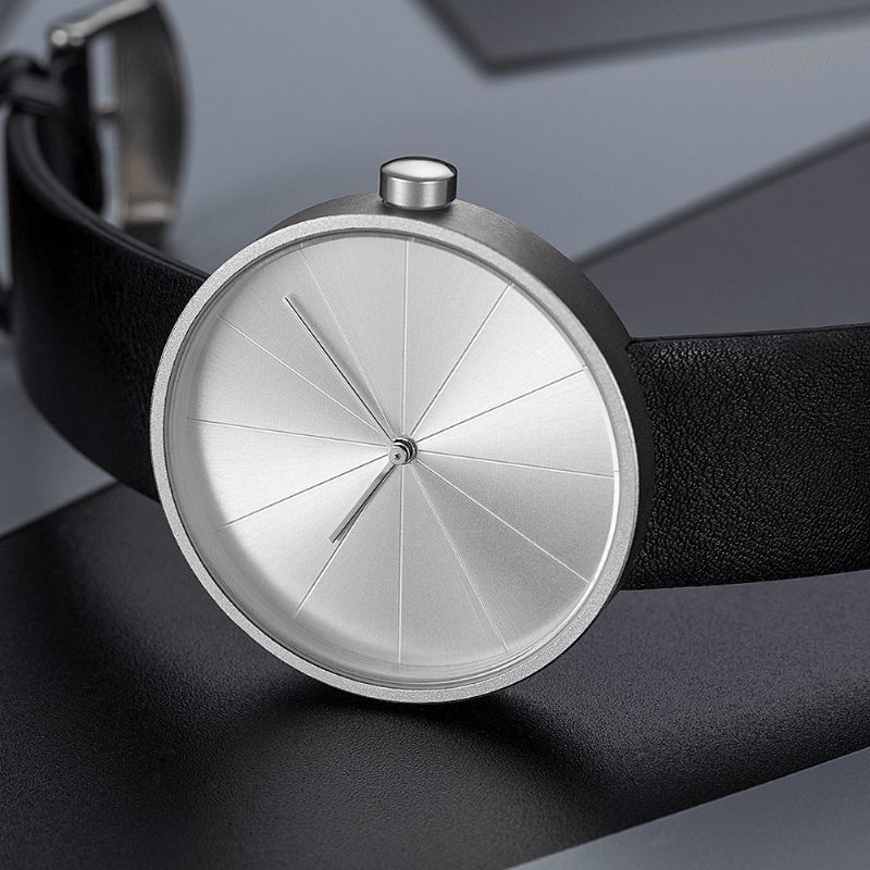 520 Le Tourne-disque Cadran D'art Simple Bracelet En Cuir Montre À Quartz Décontractée Pour Hommes