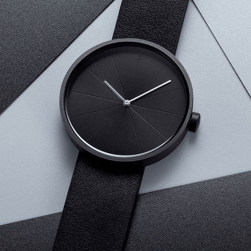 520 Le Tourne-disque Cadran D'art Simple Bracelet En Cuir Montre À Quartz Décontractée Pour Hommes