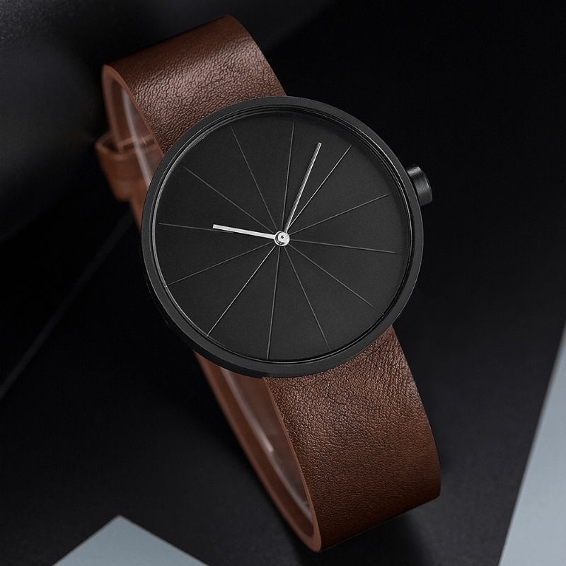 520 Le Tourne-disque Cadran D'art Simple Bracelet En Cuir Montre À Quartz Décontractée Pour Hommes