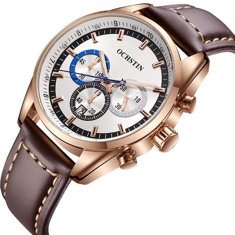 6046g Montre À Quartz Pour Homme Avec Bracelet En Cuir De Luxe Montre D'affaires