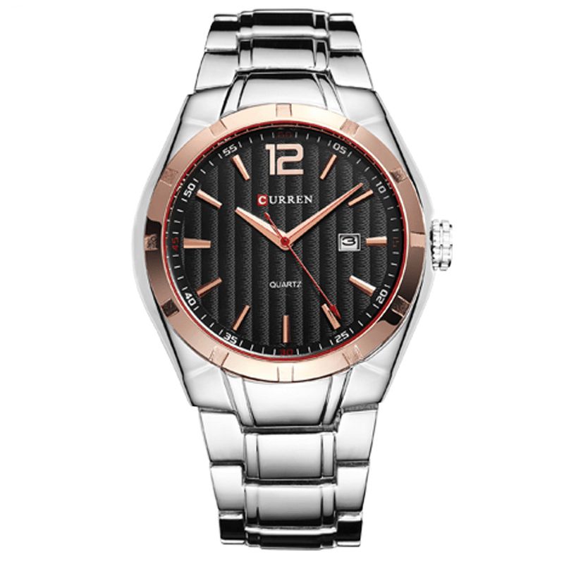 8103 Calendrier Étanche Hommes Montre-bracelet Pleine Bande D'acier Montres À Quartz