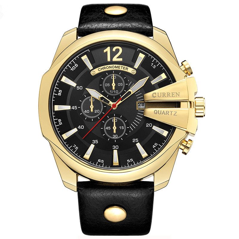 8176 Mode Hommes Montre Cadran Créatif Étanche Bracelet En Cuir Montre À Quartz