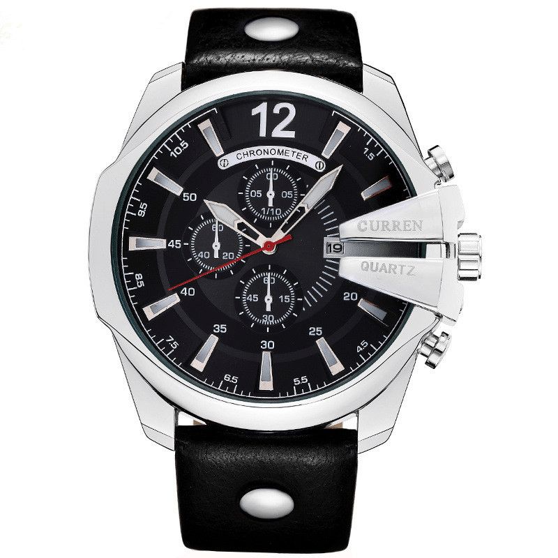 8176 Mode Hommes Montre Cadran Créatif Étanche Bracelet En Cuir Montre À Quartz