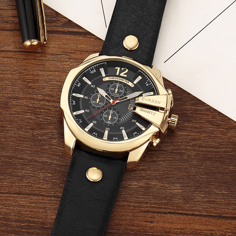 8176 Mode Hommes Montre Cadran Créatif Étanche Bracelet En Cuir Montre À Quartz