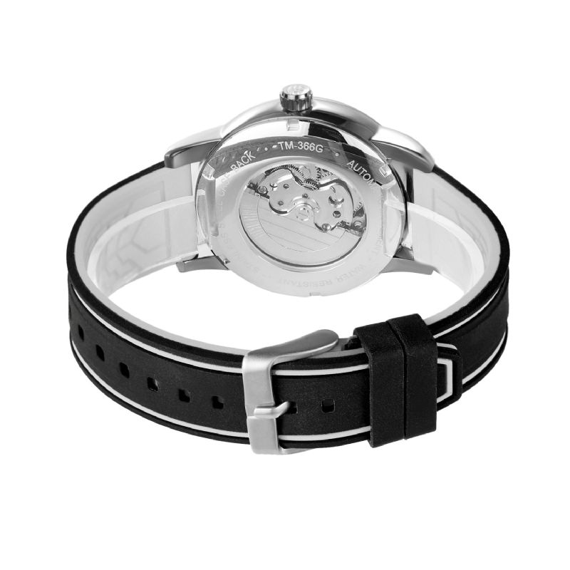 8203 Sport Décontracté Cadran Multifonction Bracelet En Silicone Hommes 3atm Étanche Montre Mécanique Automatique