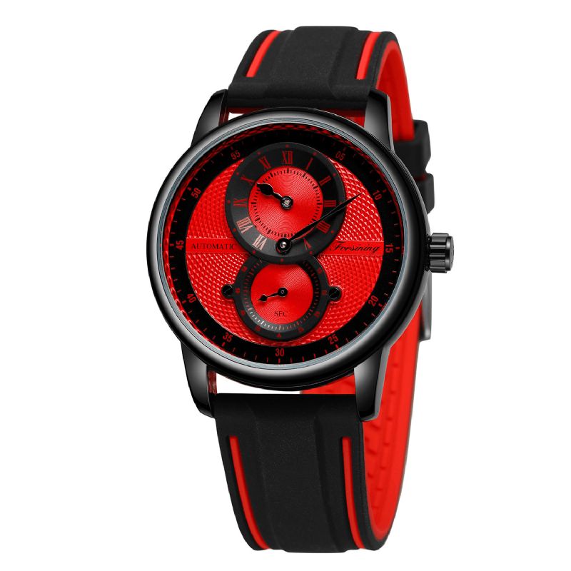 8203 Sport Décontracté Cadran Multifonction Bracelet En Silicone Hommes 3atm Étanche Montre Mécanique Automatique