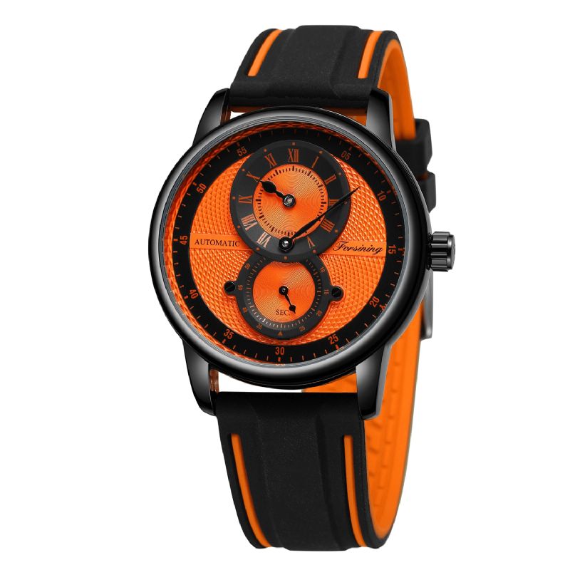 8203 Sport Décontracté Cadran Multifonction Bracelet En Silicone Hommes 3atm Étanche Montre Mécanique Automatique