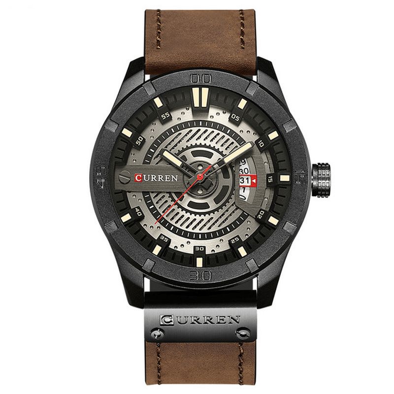 8301 Affichage De La Date Horloge Montres À Quartz Style D'affaires Bracelet En Cuir Hommes Montre-bracelet