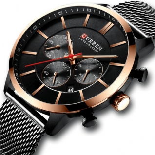 8340 Chronographe Calendrier Hommes Montre-bracelet Maille Acier Bande Montre À Quartz