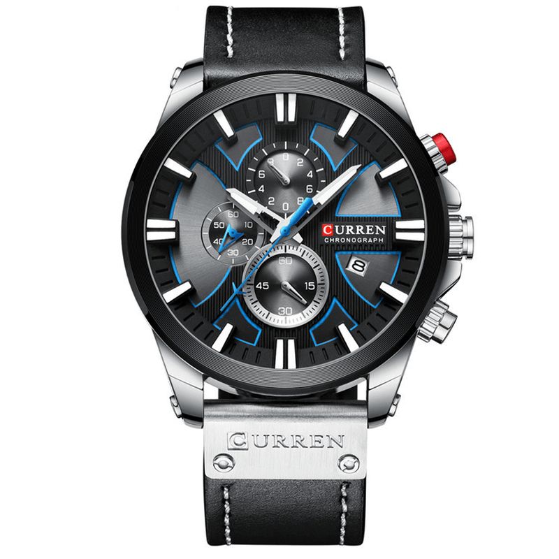 8346 Chronographe Sport Hommes Montre-bracelet Bracelet De Montre En Cuir Montre À Quartz