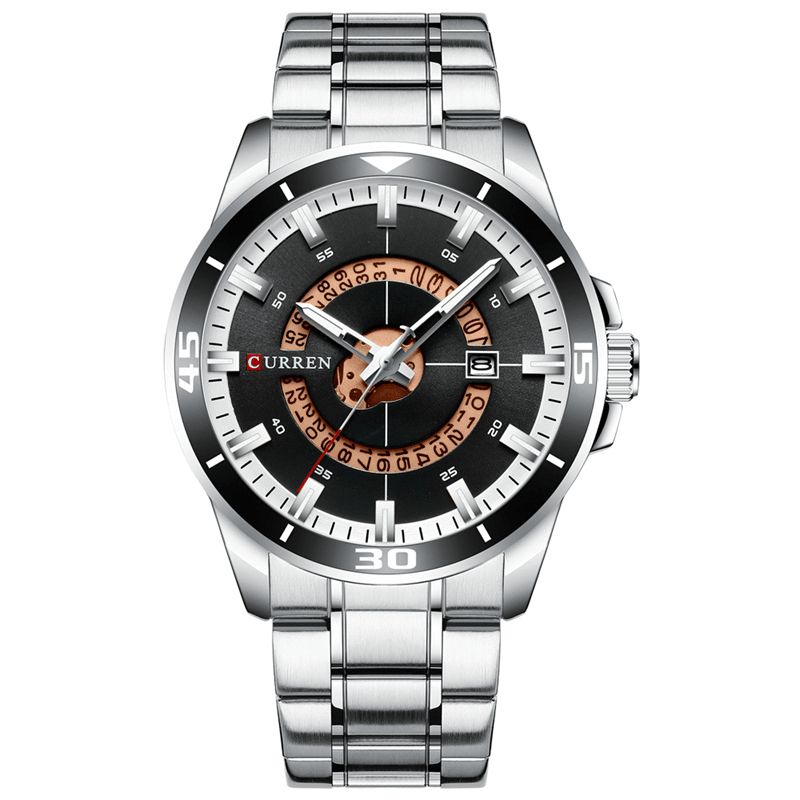 8359 Calendrier Full Steel Business Style Montre À Quartz Étanche Pour Hommes