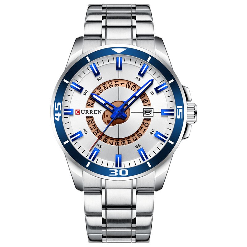 8359 Calendrier Full Steel Business Style Montre À Quartz Étanche Pour Hommes