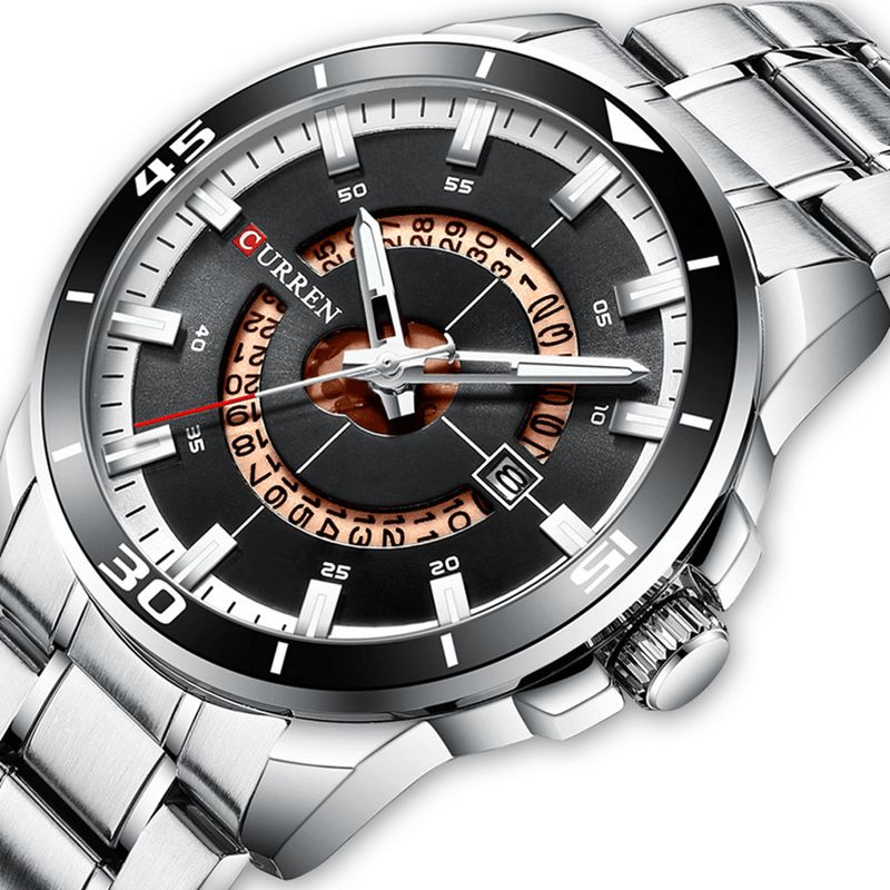 8359 Calendrier Full Steel Business Style Montre À Quartz Étanche Pour Hommes