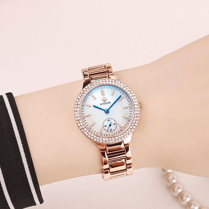 8854 Montre-bracelet En Cristal Pour Femme Avec Bracelet En Acier Inoxydable Montres À Quartz