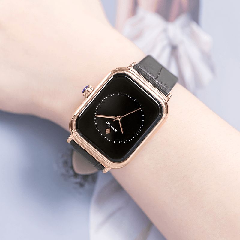 8873 Rectangle Cadran Design Créatif Femmes Montre-bracelet Bracelet En Cuir Véritable Montre À Quartz