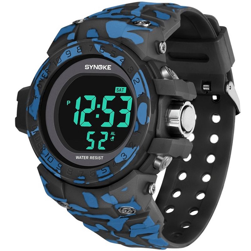 9030 Mode Hommes Montre Étanche Semaine Affichage Alarme El Lumière Camouflage Montre Numérique