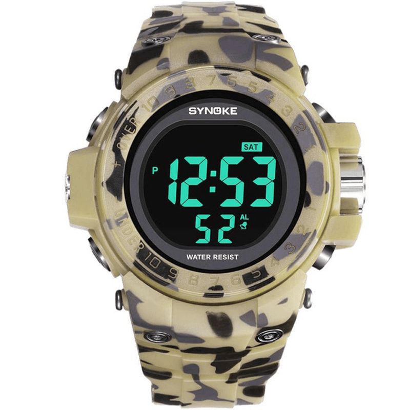 9030 Mode Hommes Montre Étanche Semaine Affichage Alarme El Lumière Camouflage Montre Numérique