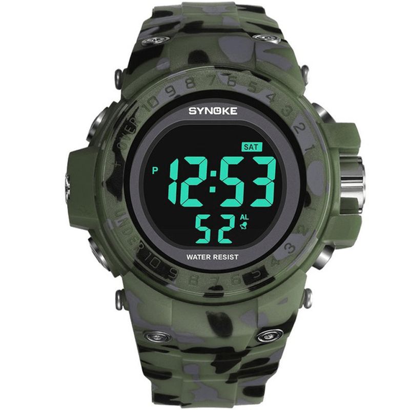 9030 Mode Hommes Montre Étanche Semaine Affichage Alarme El Lumière Camouflage Montre Numérique