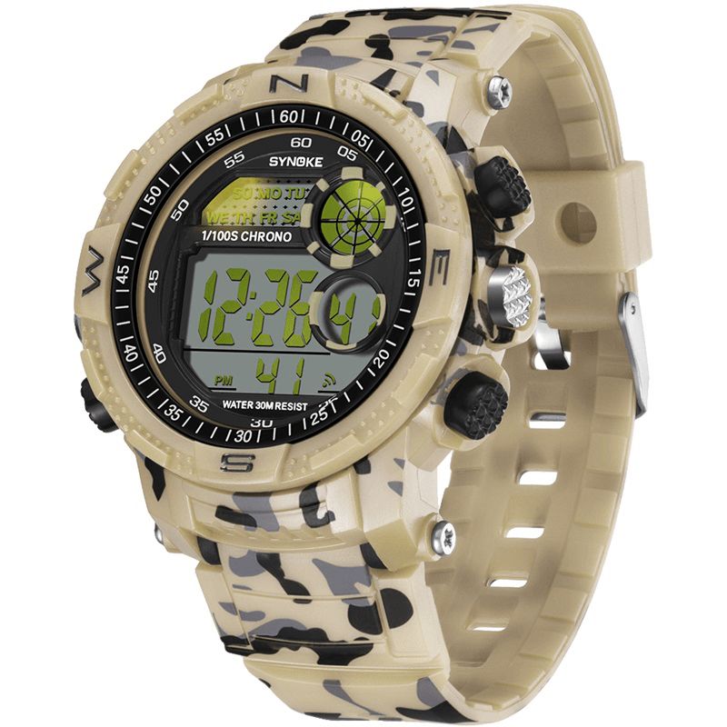 9033 Sport Hommes Montre Étanche Lumineux Date Semaine Affichage Camouflage Extérieur Montre Numérique