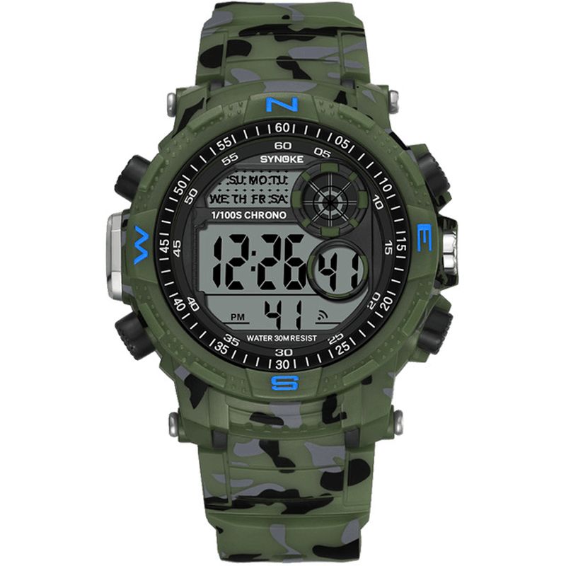 9033 Sport Hommes Montre Étanche Lumineux Date Semaine Affichage Camouflage Extérieur Montre Numérique