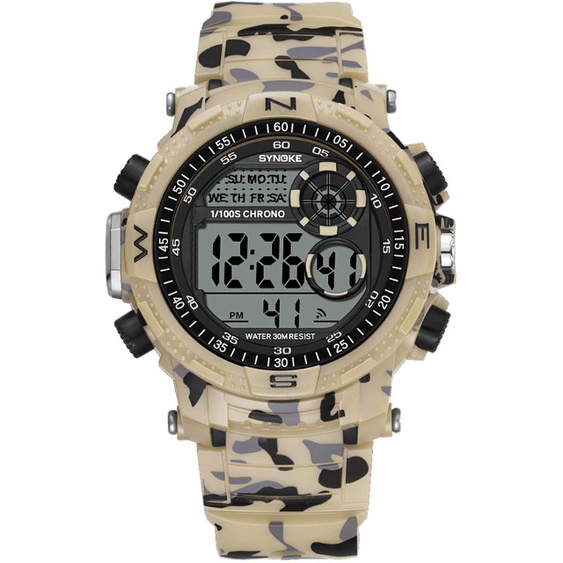 9033 Sport Hommes Montre Étanche Lumineux Date Semaine Affichage Camouflage Extérieur Montre Numérique