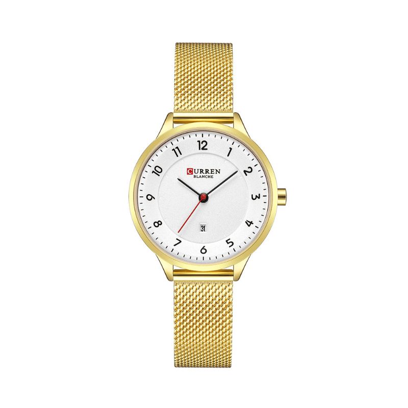 9035 Affichage De La Date Conception Simple Femmes Montre-bracelet Pleine Montre À Quartz En Acier