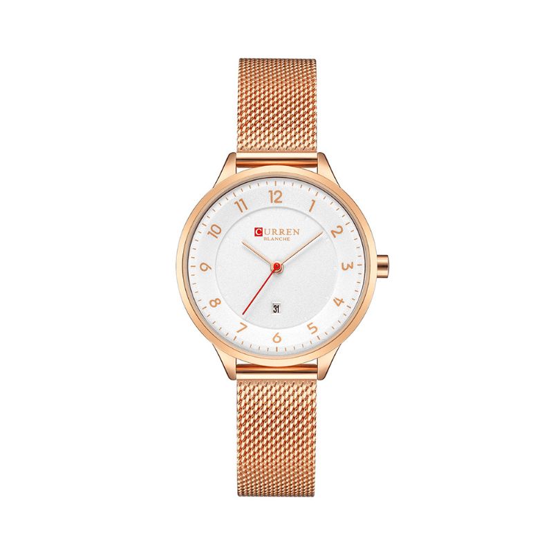 9035 Affichage De La Date Conception Simple Femmes Montre-bracelet Pleine Montre À Quartz En Acier