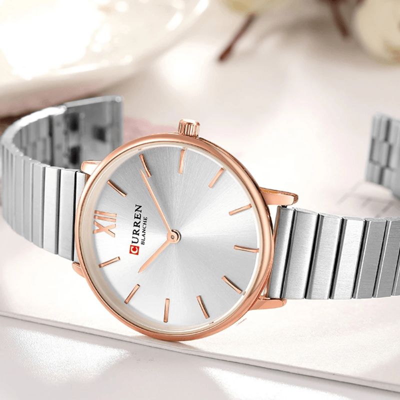 9040 Montre-bracelet Pour Dames De Style Décontracté À La Mode Pleine Bande D'acier Montres À Quartz Ultra Minces