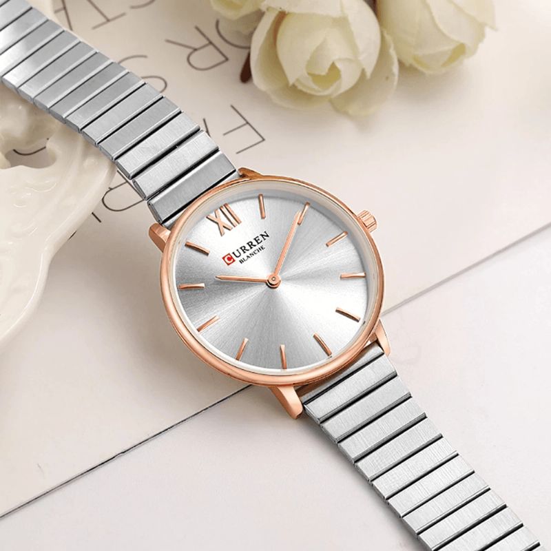 9040 Montre-bracelet Pour Dames De Style Décontracté À La Mode Pleine Bande D'acier Montres À Quartz Ultra Minces