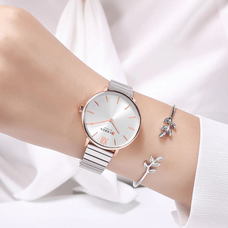 9040 Montre-bracelet Pour Dames De Style Décontracté À La Mode Pleine Bande D'acier Montres À Quartz Ultra Minces