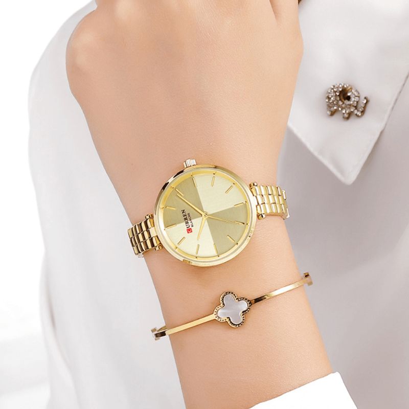 9043 Montre-bracelet Pour Dames De Style Simple En Acier Inoxydable Montres À Quartz