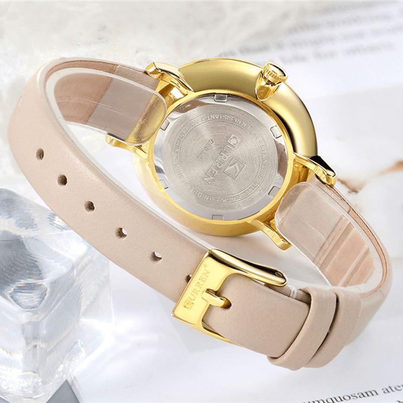 9046 Crystal Leather Band Femmes Montre-bracelet Design Élégant Montre À Quartz